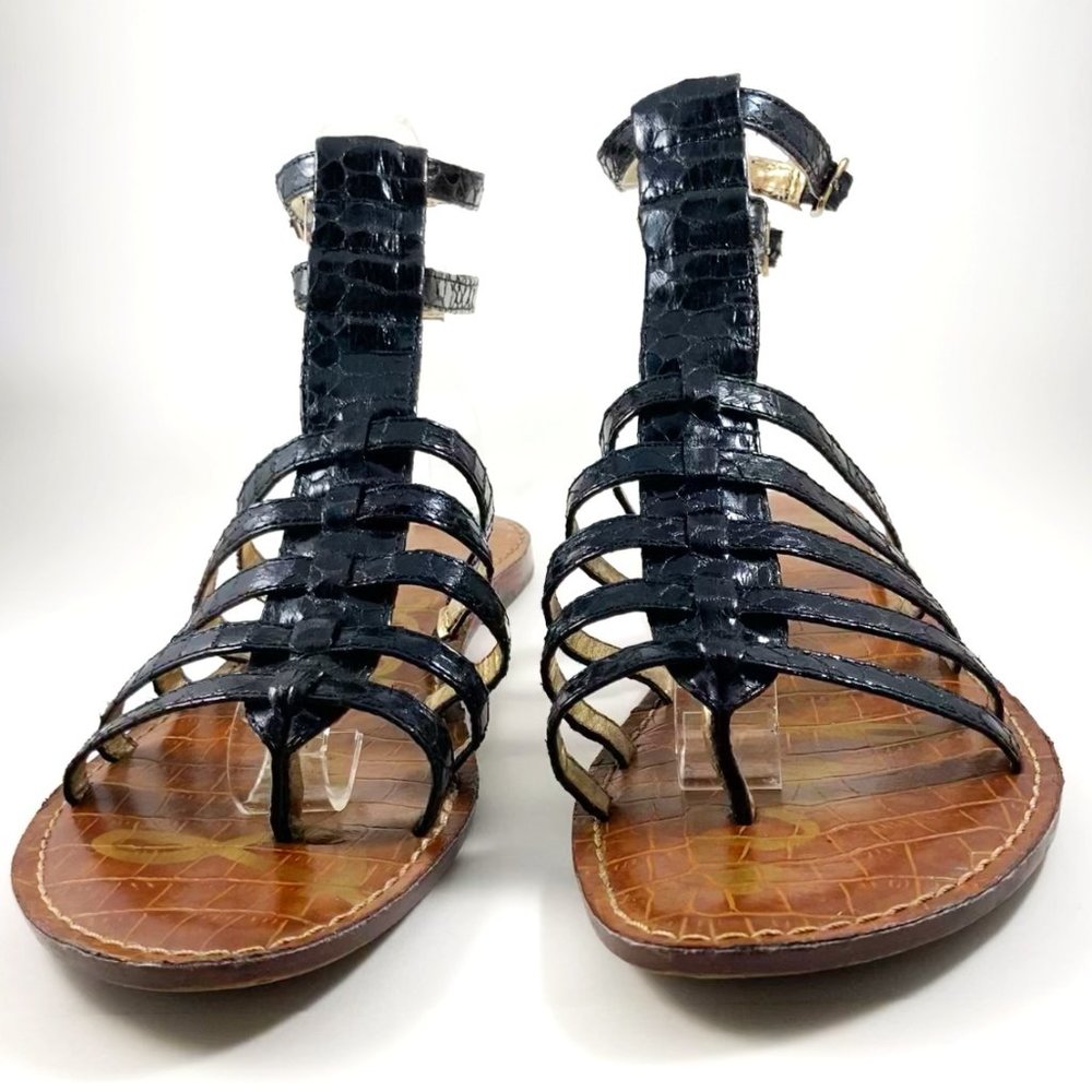 Sam Edelman Gilda Snake Embossed Black Sandals